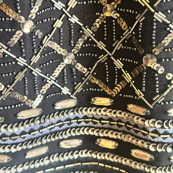 Club Monaco Kaitlin Black w/ Silver Hand Beaded Back Zip Up A Line Mini Skirt. - Picture 10 of 14